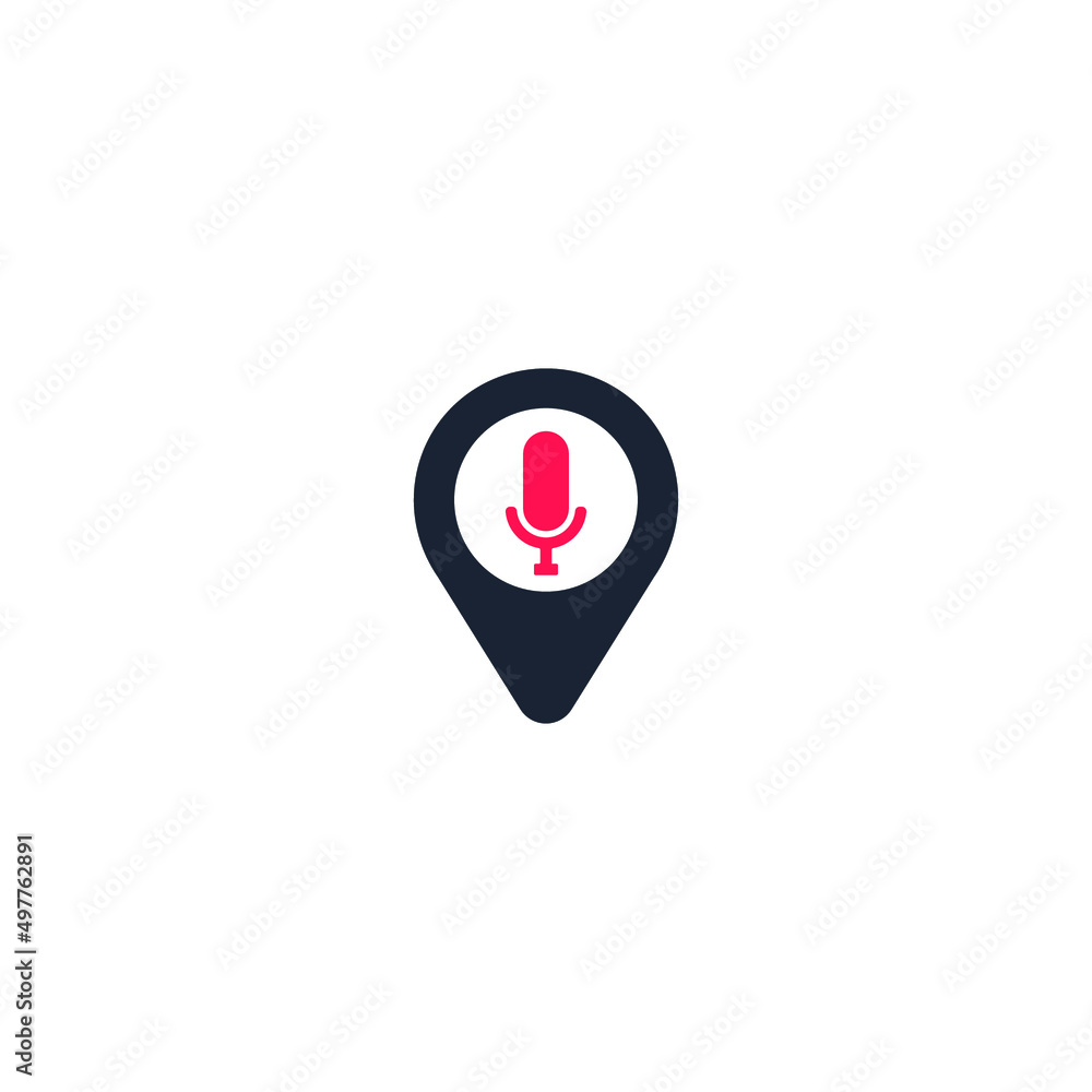 podcast microphone with pin map locations logo design vector icon symbol illustration