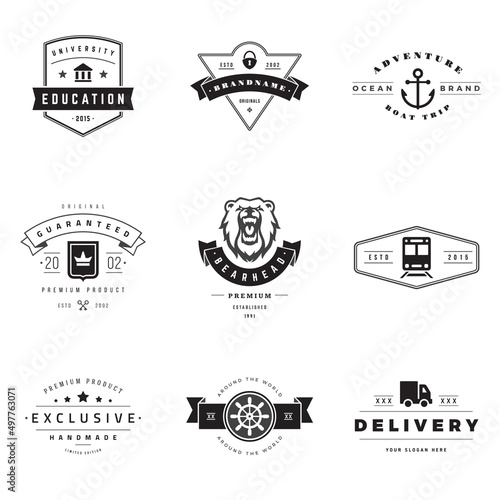 Retro logotypes vector set. Vintage graphics design elements for logos  identity  labels  badges  ribbons  arrows and other objects.