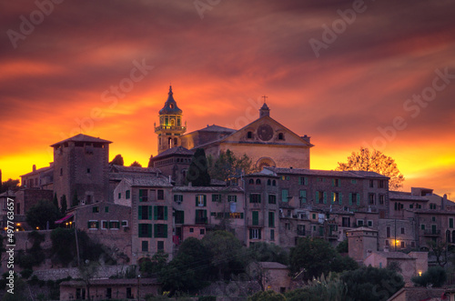 Sunset in Valldemosa village in Mallorca (Spain)