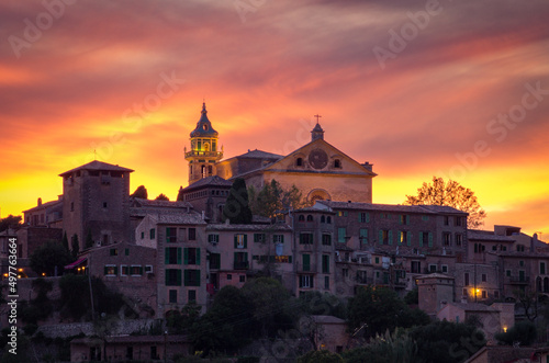 Sunset in Valldemosa village in Mallorca (Spain)