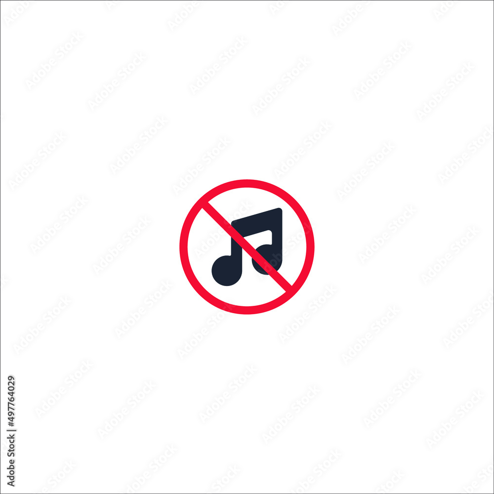 No music. Music prohibited icon. Crossed out musical note sign in the circle. Symbol isolated on white background. Vector illustration No music. Music prohibited icon. Crossed out musical note sign in the circle. Symbol isolated on white background. Vector illustration
