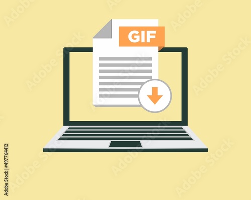 Download GIF icon file with label on laptop screen. Downloading document concept