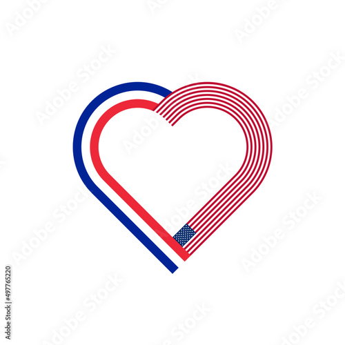 heart outline icon of france and united states flags. vector illustration isolated on white background
