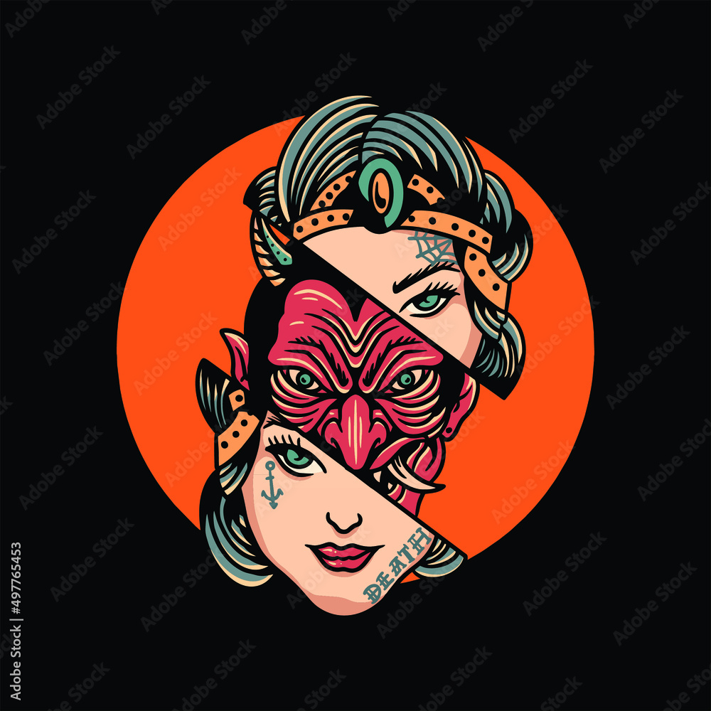 devil inside tattoo vector design devil inside tattoo vector design