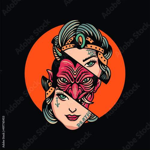 devil inside tattoo vector design
