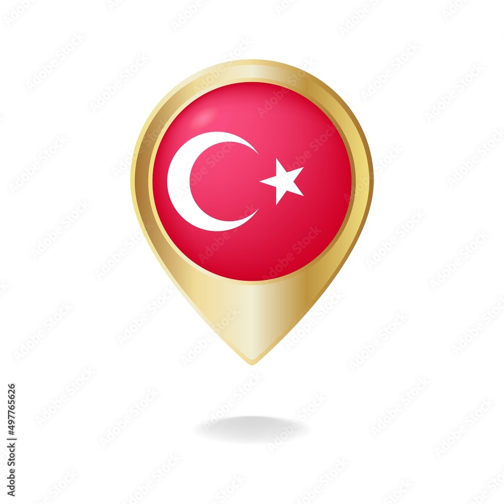 Turkey flag on golden pointer map, Vector illustration eps.10 Turkey flag on golden pointer map, Vector illustration eps.10