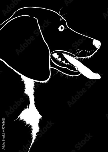a silhouette of a Beagle panting with its tongue out