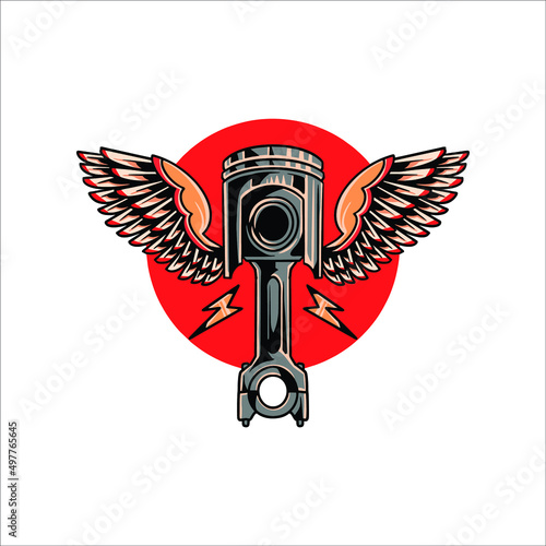 winged piston tattoo vector design