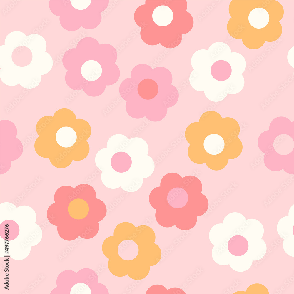 Baby and kids style abstract cute background, retro seamless pattern with  flowers, floral wrapping paper, 50s, 60s, 70s fashion trendy fabric, simple  ornament, template, layout for design Stock Vector by ©Duddi 97320192