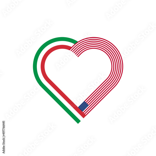 heart outline icon of italy and united states flags. vector illustration isolated on white background