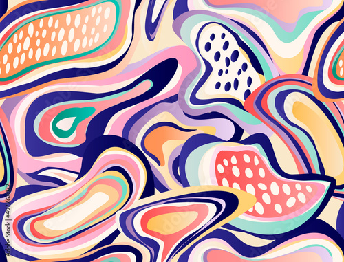 abstract pattern with multicolored hand drawn elements and funny background. Perfect for fabrics and decoration