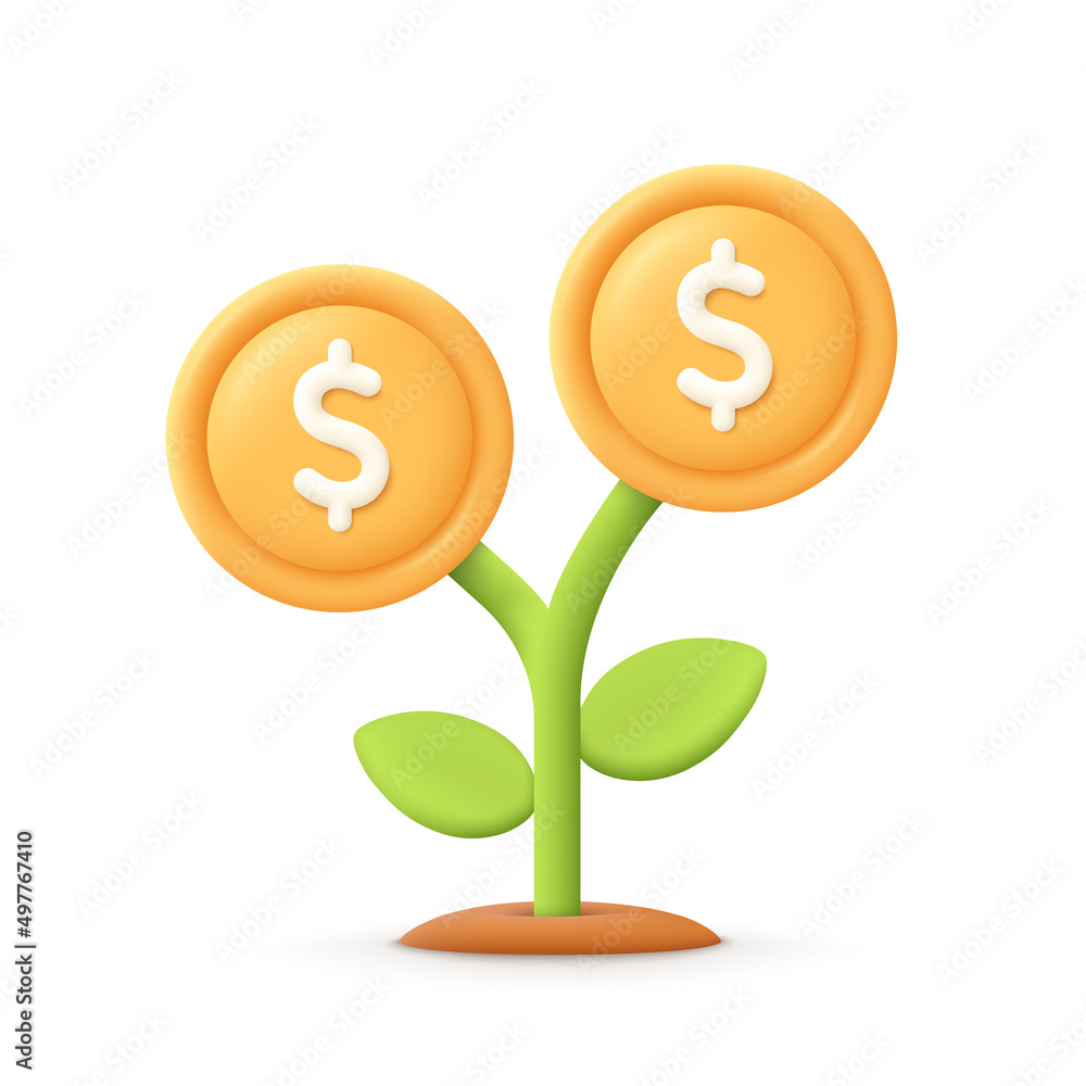Money tree plant with coin dollar. Business profit investment, finance education, business income, business development concept. 3d vector icon. Cartoon minimal style. Money tree plant with coin dollar. Business profit investment, finance education, business income, business development concept. 3d vector icon. Cartoon minimal style.