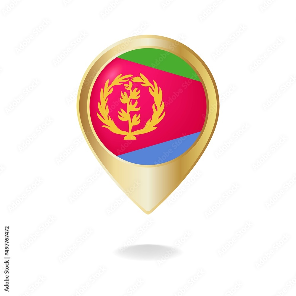Eritrea flag on golden pointer map, Vector illustration eps.10 Eritrea flag on golden pointer map, Vector illustration eps.10