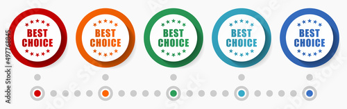 Best choice, business concept vector icon set, flat design colorful buttons, infographic template in 5 color options