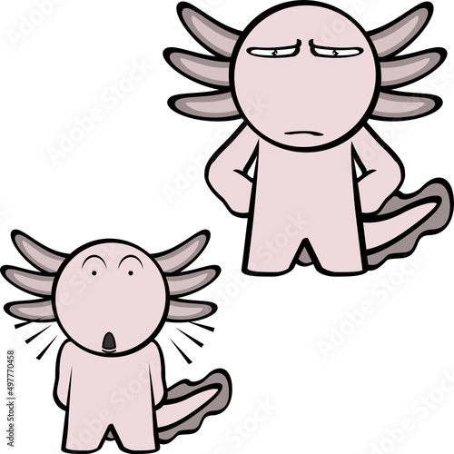 mexican axolotl cartoon kawaii expressions pack in vector format