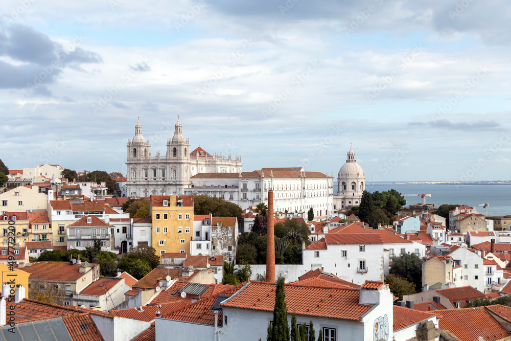 Monastery of Saint Vincent de Fora and panoramic view of Lisbon city center, Lisbon, Portugal