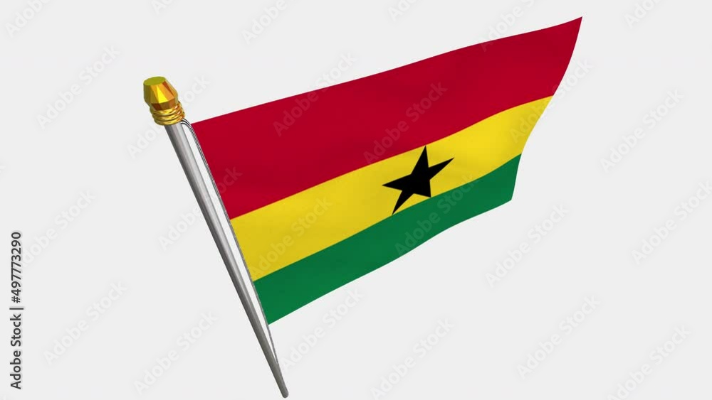 A loop video of the Ghana flag swaying in the wind from a diagonally upper left perspective. A loop video of the Ghana flag swaying in the wind from a diagonally upper left perspective.