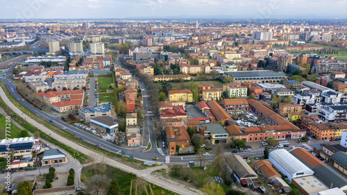 Aerial view on a industrial area in the north of Modena, Italy.
