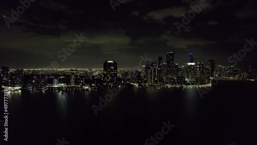 Miami skyline at night time. Facing Brickell & Downtown.