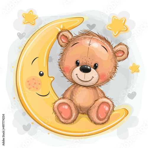 Cartoon brown Teddy Bear on the moon