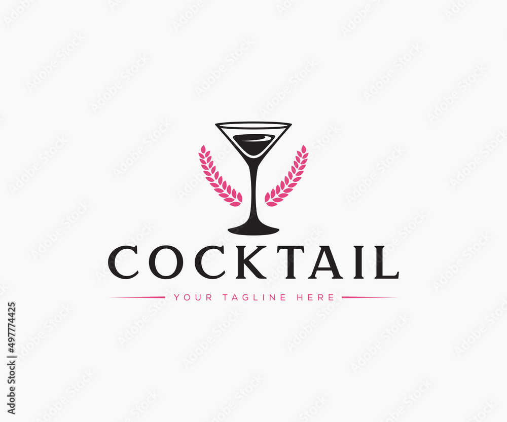 Cocktail Bar Logo. Cocktail Glass Logo Design Vector. Stock Vector