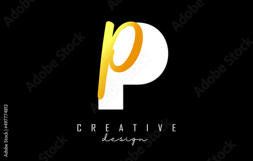 Golden Letters Pp Logo with a minimalist design. Letters P and p with geometric and handwritten typography.