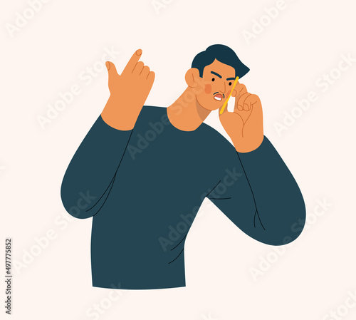 People portrait - Talking on the phone -Modern flat vector concept illustration of a young man talking on the phone, half-length portrait, user avatar. Creative landing web page illustartion