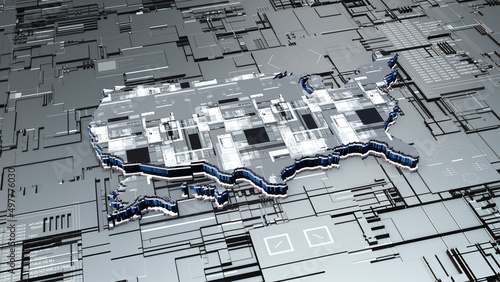 Futuristic  America technologically advances into the future. Futuristic Digital Map of US. 3D rendering