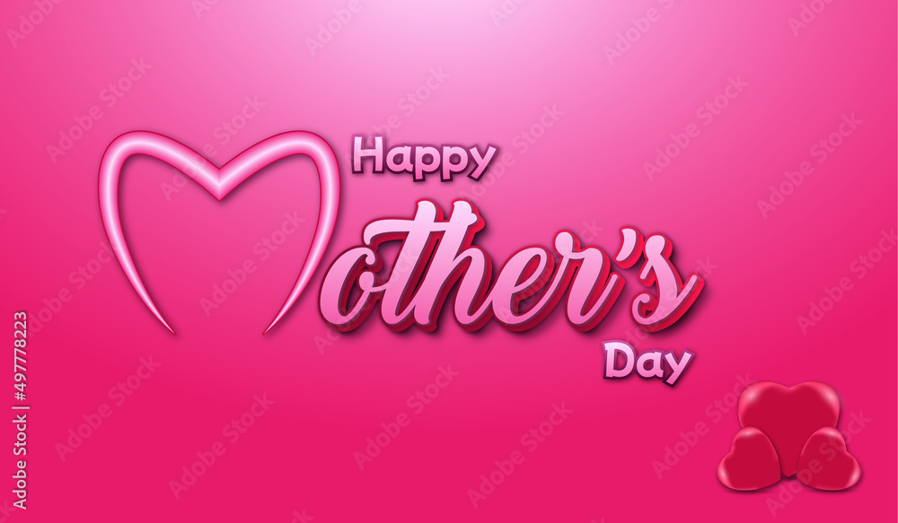 Happy mother's day greeting card design with heart and Editable 3D text Effect 