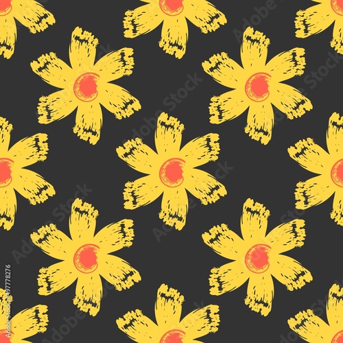 Seamless pattern with flowers from brush strokes. Vector illustration.