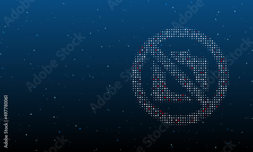 On the right is the no photo symbol filled with white dots. Background pattern from dots and circles of different shades. Vector illustration on blue background with stars