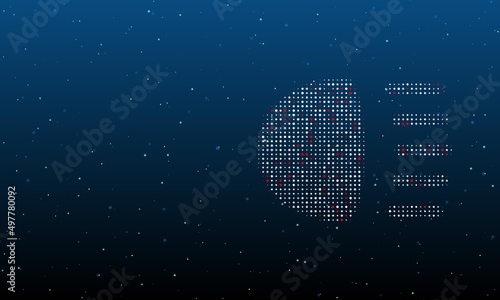 On the right is the headlight symbol filled with white dots. Background pattern from dots and circles of different shades. Vector illustration on blue background with stars