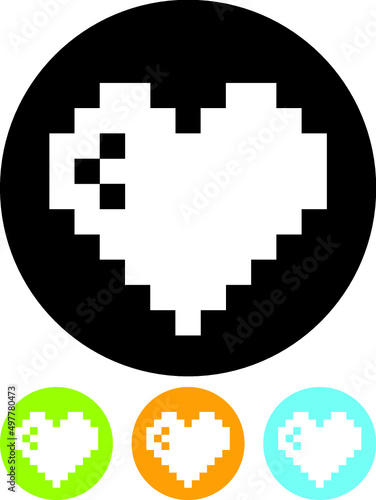 Valentine heart in retro pixel 8-bit computer graphics style. Vector icon