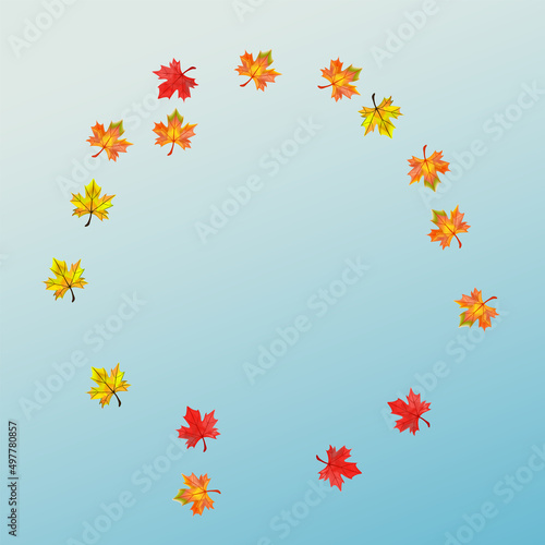 Yellow Plant Background Blue Vector. Floral Decoration Texture. Colorful Tree Leaf. Forest Foliage Frame.