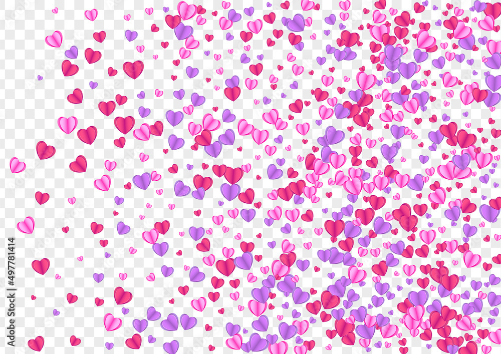 Tender Heart Background Transparent Vector. Celebration Illustration Confetti. Violet Gift Backdrop. Red Heart Folded Frame. Fond Greeting Texture.