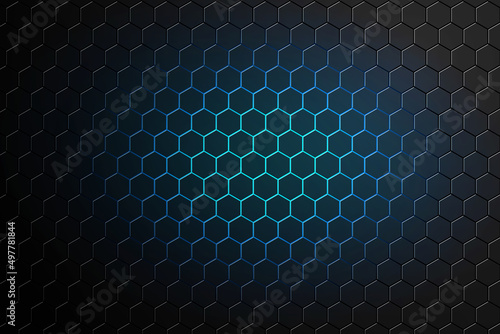 Futuristic hexagon blue light illustration. Futuristic Digital Hi Tech Concept. Luxury ambiental dark pattern.