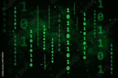 Digital binary data and streaming binary code background. Abstract concept illustration. Matrix background with digits 1 and 0.