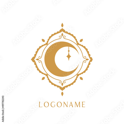 Moon Mystical Icon logo. Vector Illustration. Ramadan Kareem Designs.