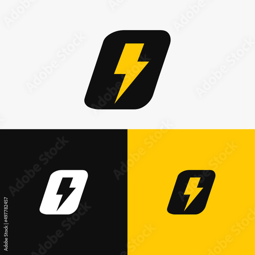Set of abstract O letter and lightning, thunderbolt, energy logo template with multiple background, vector illustration