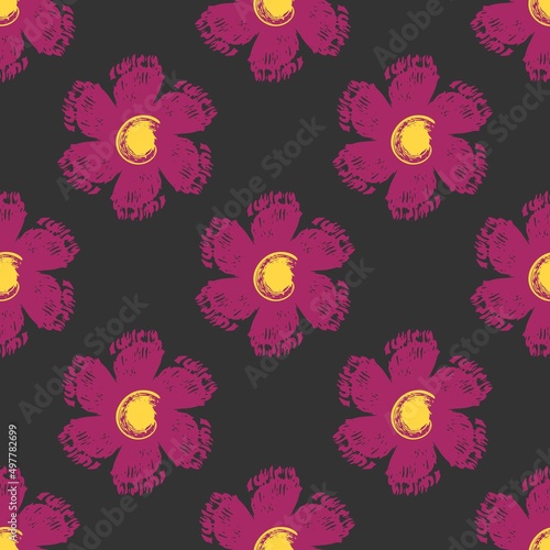 Seamless pattern with flowers from brush strokes. Vector illustration.