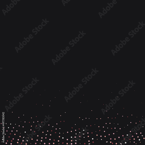 Star Sequin Confetti on Black Background. Vector Gold Glitter. Falling Particles on Floor. Isolated Flat Birthday Card. Golden Stars Banner. Christmas Party Frame. Voucher Gift Card Template.