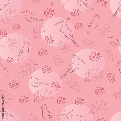 Bird pattern on the branches. Vector illustration.