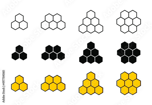 Honeycomb icons. Hexagon hive signs or elements. Honeycomb bee natural icons. Stock vector