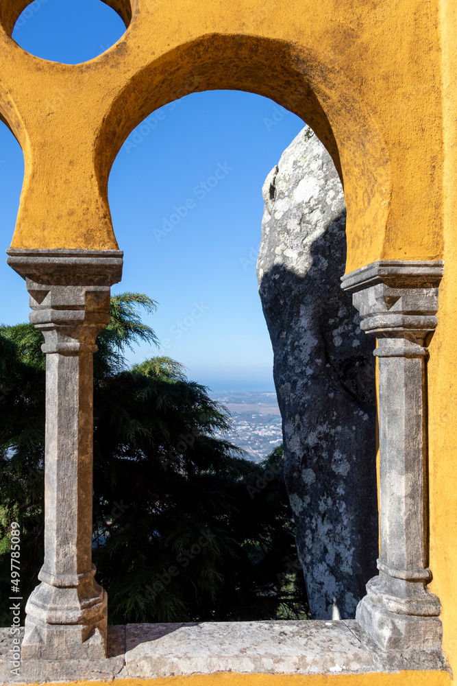 The Pena Palace, national monument in a clear day with blue sky, Portugal, Europe