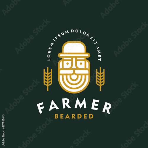 Beer label, beer logo. Old farmer bearded brewery emblem vintage style.