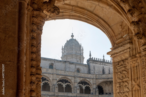 Manueline ornamentation in the cloisters of Jerónimos Monaster in Belem, Lisbon, Portugal