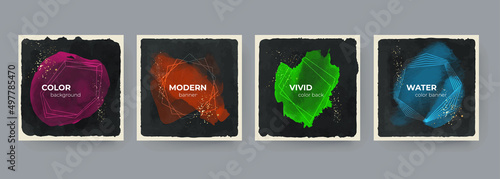 Set of Abstract Hand Painted Illustrations for Wall Decoration, Postcard, Social Media Banner, Brochure Cover Design Background. Modern Abstract Painting Banner in bright colors. Vector Art