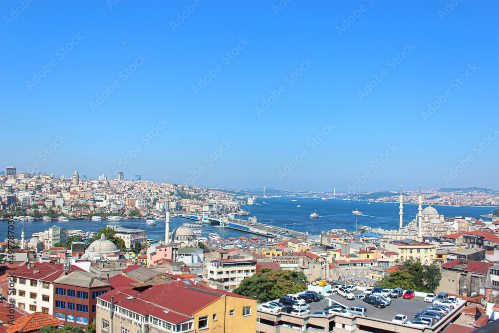 View of the Istanbul city in Bosphorus strait