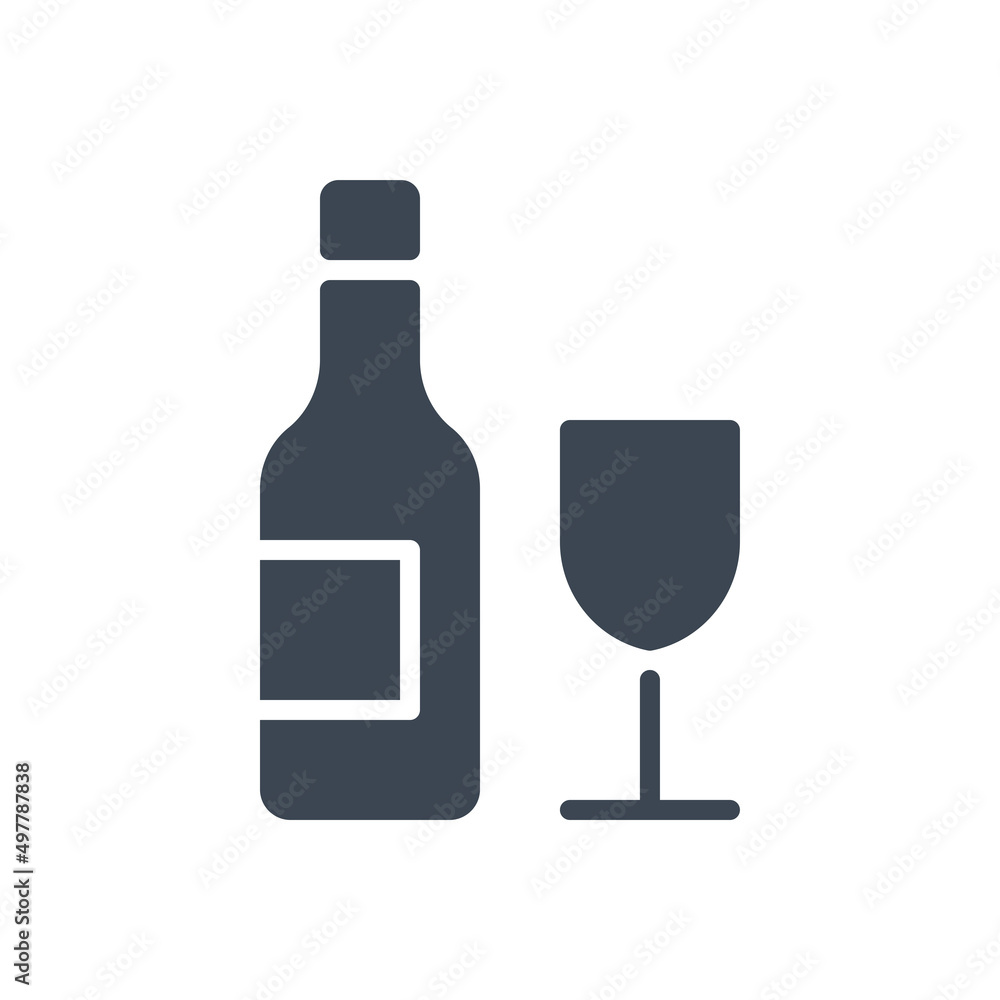 Wine bottle and glass related vector glyph icon. Wine bottle and glass sign. Isolated on white background. Vector illustration Wine bottle and glass related vector glyph icon. Wine bottle and glass sign. Isolated on white background. Vector illustration
