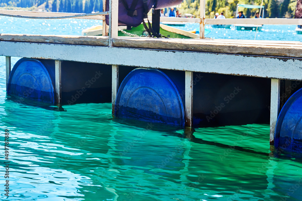 Fototapeta premium Floating Dock made with empty Plastic Barrels